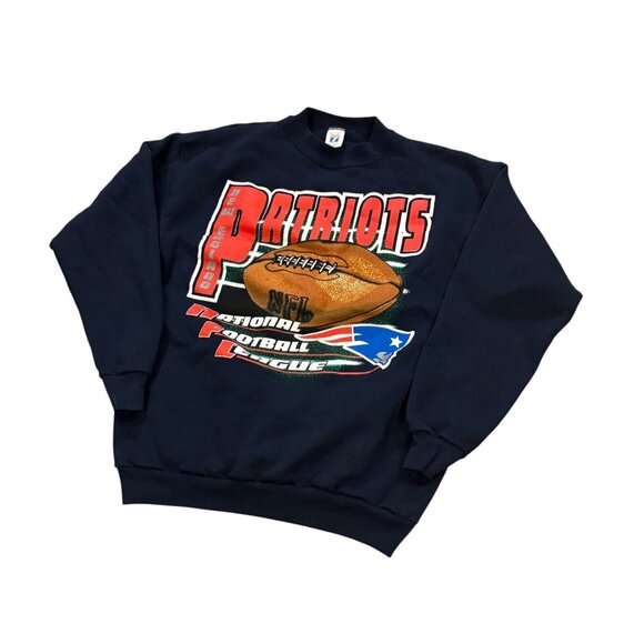 Vintage 90's Logo 7 New England Patriots NFL Navy Blue Crewneck Sweatshirt Large - Picture 4 of 7